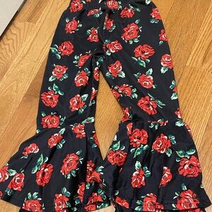 Girls Sparkle In Pink Floral Print Ruffle Pants Size 7